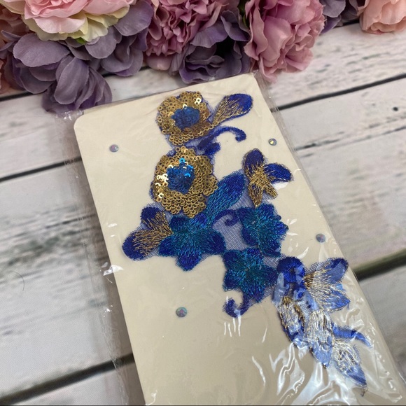 Handmade Sheer Stockings w/ Blue Flowers & Sequins - Picture 7 of 7